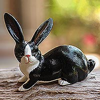 Celadon Ceramic Rabbit Figurines from Thailand (Pair) - Green