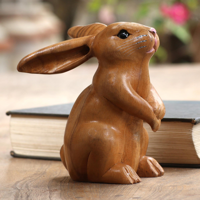 Wood sculpture, Adorable Rabbit in Brown