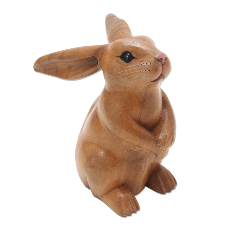 Handmade Brown Bunny Sculpture - Adorable Rabbit in Brown | NOVICA