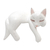 Wood statuette, 'Lounging Cat in White' - Hand Carved Suar Wood Cat Statuette thumbail