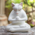 Wood statuette, 'Grateful Cat in White' - Hand Carved Suar Wood Cat Statuette (image 2) thumbail