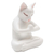 Wood statuette, 'Grateful Cat in White' - Hand Carved Suar Wood Cat Statuette (image 2b) thumbail