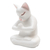 Wood statuette, 'Grateful Cat in White' - Hand Carved Suar Wood Cat Statuette (image 2c) thumbail