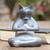Wood statuette, 'Grateful Cat in Grey' - Hand Carved Suar Wood Cat Statuette thumbail