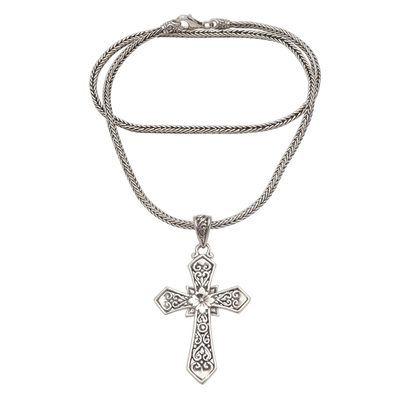 Collar colgante de plata esterlina - Collar con colgante de cruz de plata de ley balinesa