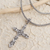 Sterling silver cross pendant necklace, 'Blossoming Reverence' - Oxidized Sterling Silver Cross Pendant Necklace (image 2) thumbail