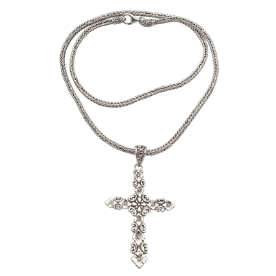 Oxidized Sterling Silver Cross Pendant Necklace