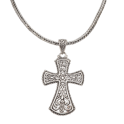 Collar con colgante de cruz en plata de primera ley - Collar con colgante de cruz de plata oxidada