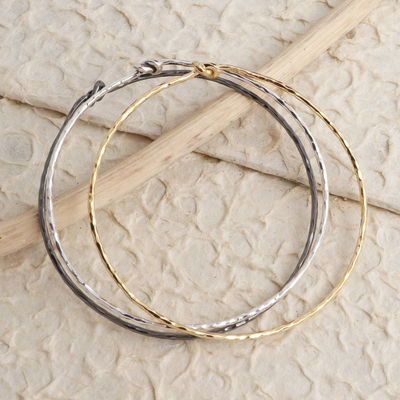 Sterling silver and gold plated bangle bracelets, 'Precious Trio' (set of 3) - Three Color Sterling Silver Bangle Bracelet Set of 3