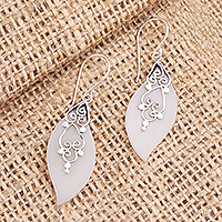 Sterling silver dangle earrings, 'Frosty Leaves' - Sterling Silver and Resin Leaf Dangle Earrings