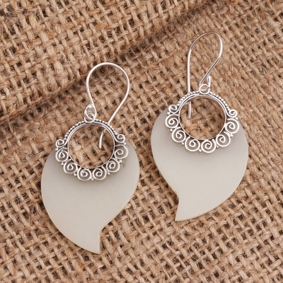 Sterling silver dangle earrings, 'Circle of Seasons' - White Frosted Resin and Sterling Silver Dangle Earrings
