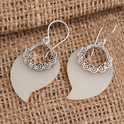 Sterling silver dangle earrings, 'Circle of Seasons' - White Frosted Resin and Sterling Silver Dangle Earrings