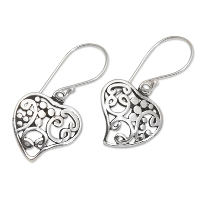 Sterling silver dangle earrings, 'Heart of Hearts' - Openwork Sterling Silver Heart Dangle Earrings