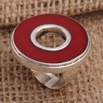 Sterling silver cocktail ring, 'In the Round - Red' - Red Resin and Sterling Silver Cocktail Ring