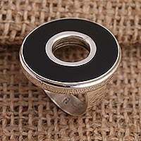 Featured review for Sterling silver cocktail ring, In the Round - Black