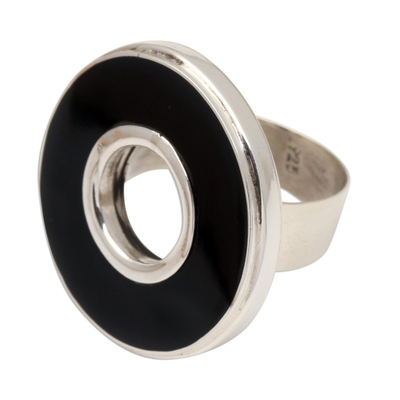 Sterling silver cocktail ring, 'In the Round - Black' - Black Resin and Sterling Silver Cocktail Ring