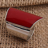 Sterling silver cocktail ring, 'Red Trapeze' - Red Resin and Sterling Silver Chunky Cocktail Ring