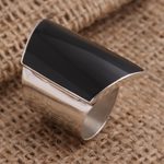 Sterling silver cocktail ring, 'Black Trapeze' - Black Resin and Sterling Silver Chunky Cocktail Ring