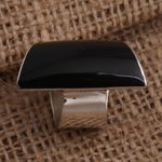 Sterling silver cocktail ring, 'Black Trapeze' - Black Resin and Sterling Silver Chunky Cocktail Ring