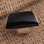 Sterling silver cocktail ring, 'Black Trapeze' - Black Resin and Sterling Silver Chunky Cocktail Ring