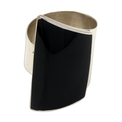 Sterling silver cocktail ring, 'Black Trapeze' - Black Resin and Sterling Silver Chunky Cocktail Ring