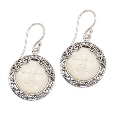 Sterling silver dangle earrings, 'Tranquil Moon' - Handmade Moon Face Sterling Silver Earrings