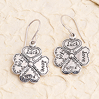 Sterling silver dangle earrings, 'Leaves of Luck' - Luck Themed Sterling Silver Dangle Earrings
