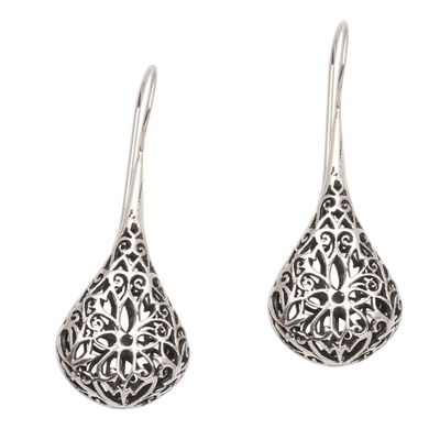 Sterling silver drop earrings, 'Hollow Drops' - Hand Made Sterling Silver Flower Drop Earrings