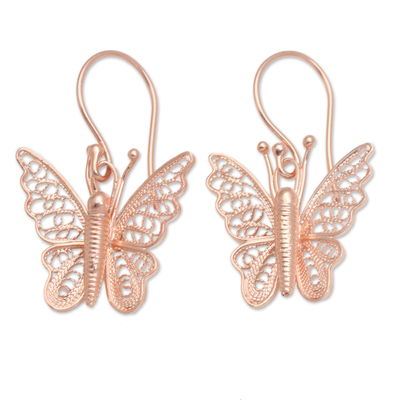 Hand Crafted Rose Gold Plated Butterfly Dangle Earrings