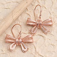Rose gold plated filigree dangle earrings, Lovely Ribbon