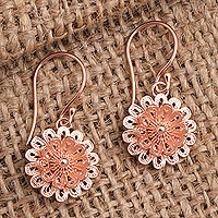 Rose gold plated dangle earrings, 'Circle Beauty' - 18k Rose Gold Plated Sterling Silver Dangle Earrings