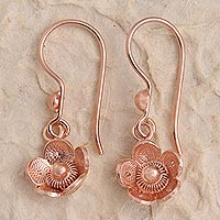 Rose gold plated filigree dangle earrings, 'Small Blossoms' - Hand Crafted Rose Gold Plated Flower Dangle Earrings