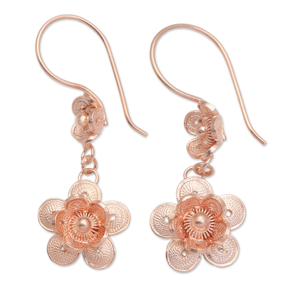 Hand Crafted Rose Gold Plated Flower Dangle Earrings