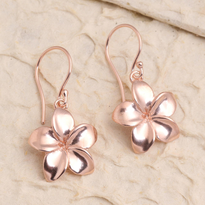 Rose gold plated dangle earrings, 'Pink Frangipani' - Rose Gold Plated Sterling Silver Floral Dangle Earrings