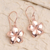 Rose gold plated dangle earrings, 'Pink Frangipani' - Rose Gold Plated Sterling Silver Floral Dangle Earrings thumbail