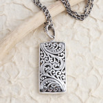 Sterling silver pendant necklace, 'Decorative Rectangle' - Hand Made Sterling Silver Pendant Necklace