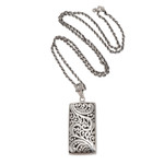 Sterling silver pendant necklace, 'Decorative Rectangle' - Hand Made Sterling Silver Pendant Necklace