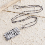 Sterling silver pendant necklace, 'Decorative Rectangle' - Hand Made Sterling Silver Pendant Necklace