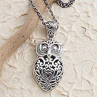 Sterling silver pendant necklace, Knowing Owl