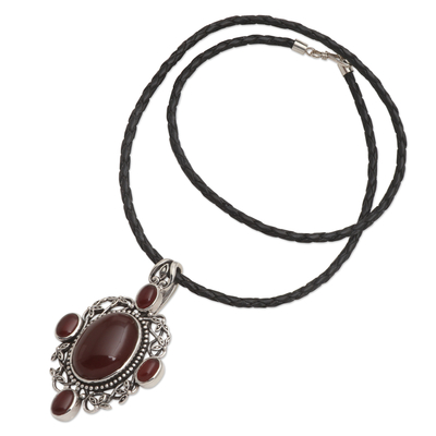 Carnelian pendant necklace, 'Red Bliss' - Hand Made Carnelian and Sterling Silver Pendant Necklace