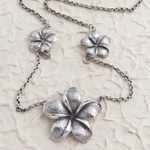 Sterling silver station necklace, 'Ancient Jepun' - Hand Made Sterling Silver Flower Station Necklace
