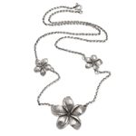 Sterling silver station necklace, 'Ancient Jepun' - Hand Made Sterling Silver Flower Station Necklace