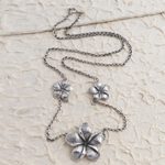 Sterling silver station necklace, 'Ancient Jepun' - Hand Made Sterling Silver Flower Station Necklace