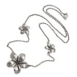 Sterling silver station necklace, 'Ancient Jepun' - Hand Made Sterling Silver Flower Station Necklace