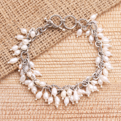 Cultured freshwater pearl beaded bracelet, Cloudburst in White
