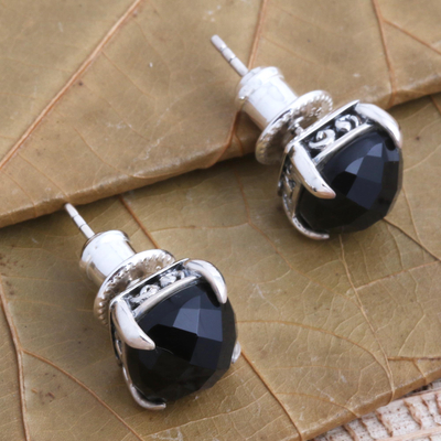 Onyx stud earrings, 'Dressed for Dinner in Black' - Checkerboard Faceted Black Onyx Stud Earrings