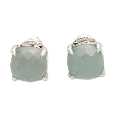 Checkerboard Faceted Chalcedony Stud Earrings