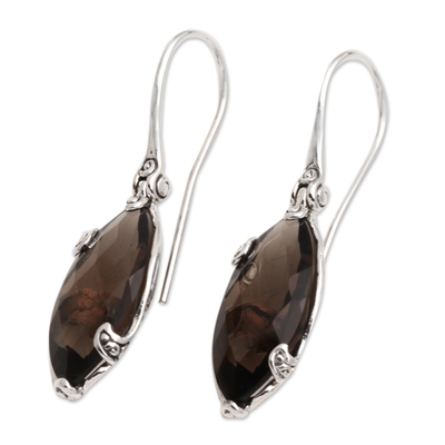 Smoky quartz drop earrings, 'Nepenthes in Brown' - Checkerboard Faceted Smoky Quartz Drop Earrings