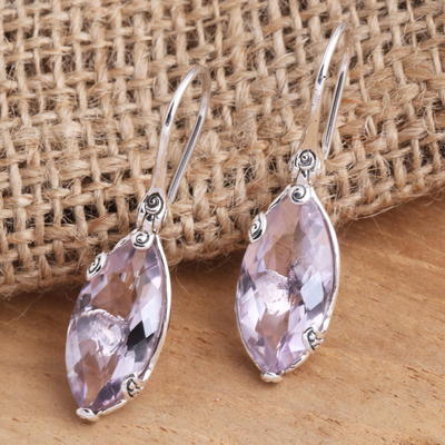 Amethyst drop earrings, 'Nepenthes in Lilac' - Checkerboard Faceted Amethyst Drop Earrings