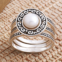 Cultured pearl cocktail ring, 'Curls and Pearls' - Cultured Pearl Sterling Silver Cocktail Ring